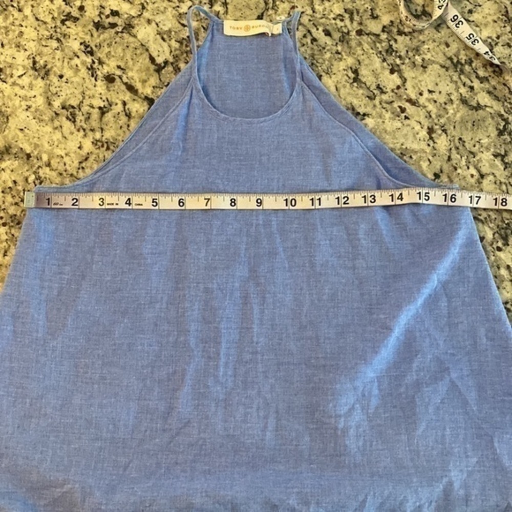 Tory Burch blue halter crop tassel trim top 0 P5 - Picture 13 of 14